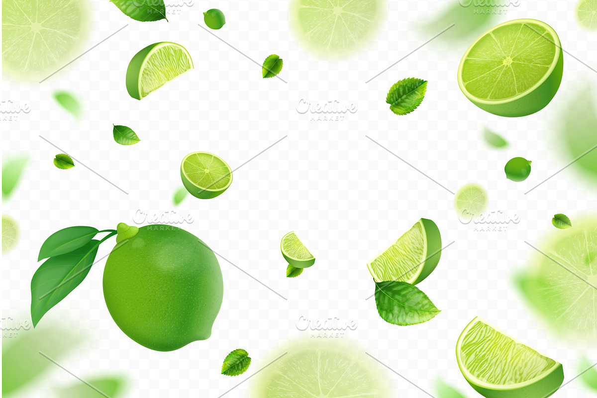 Realistic falling lime. 3d flying, a Food Illustration by Stock-Smart-Start