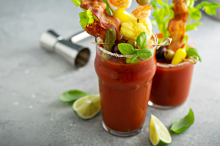 Bloody mary cocktail topped with various garnishes, a Food & Drink Photo by farwasser