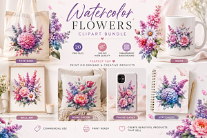 Watercolor Spring Flowers Clipart