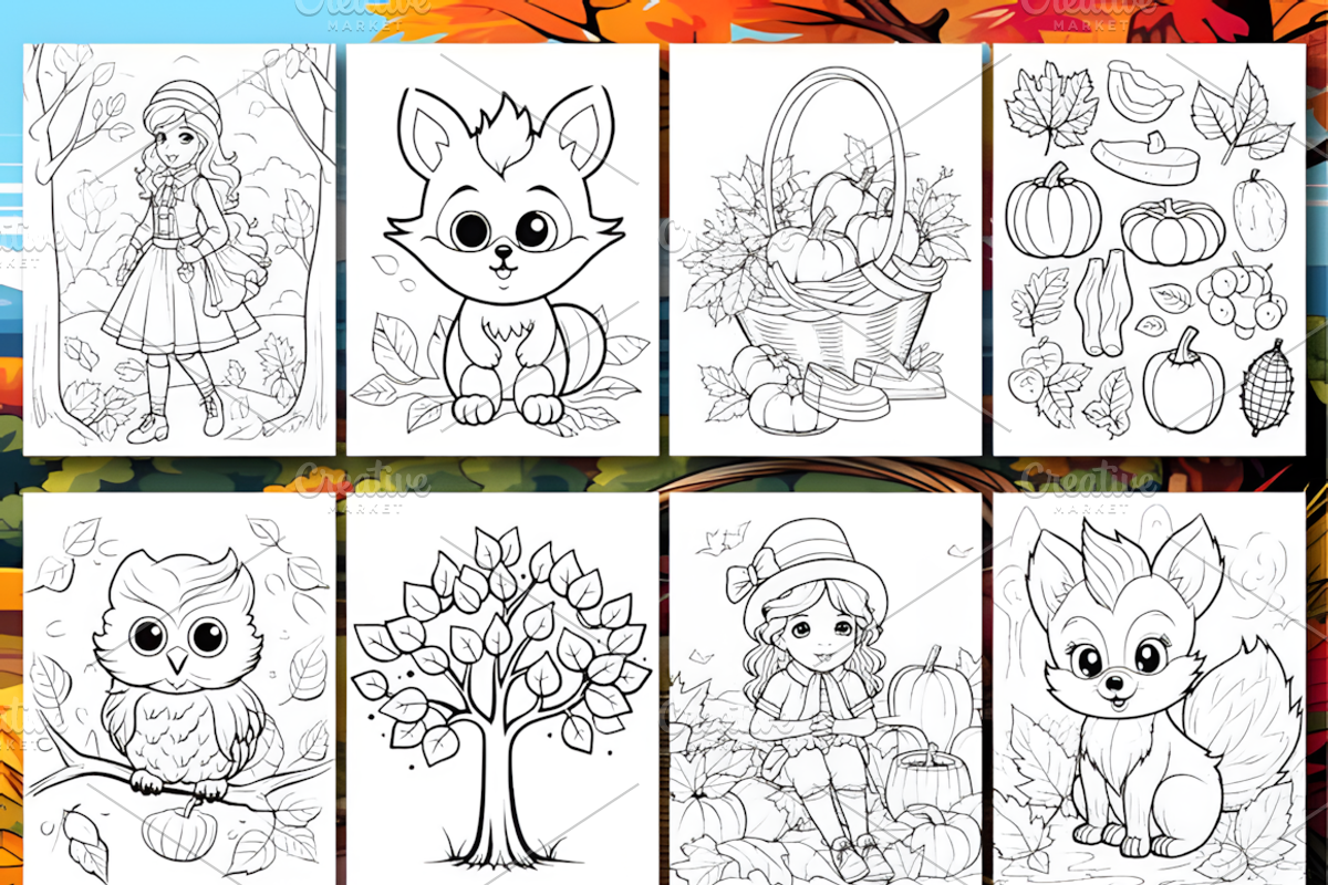 200 Cute Autumn Coloring Pages, a Seasonal Illustration by Coco Bloom (Photo 5 of 9)