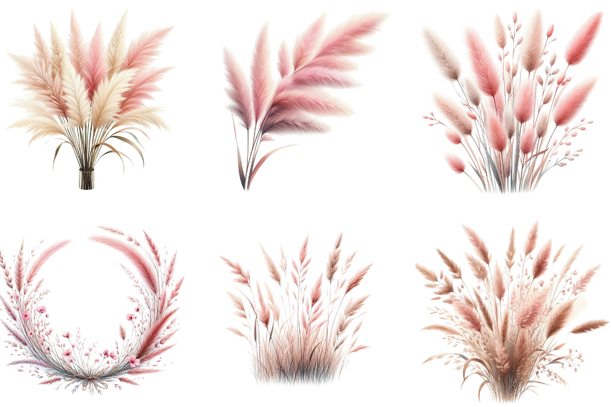 Pink Summer Grass Clipart, an Illustration by DreamArtGraphic (Photo 2 of 4)