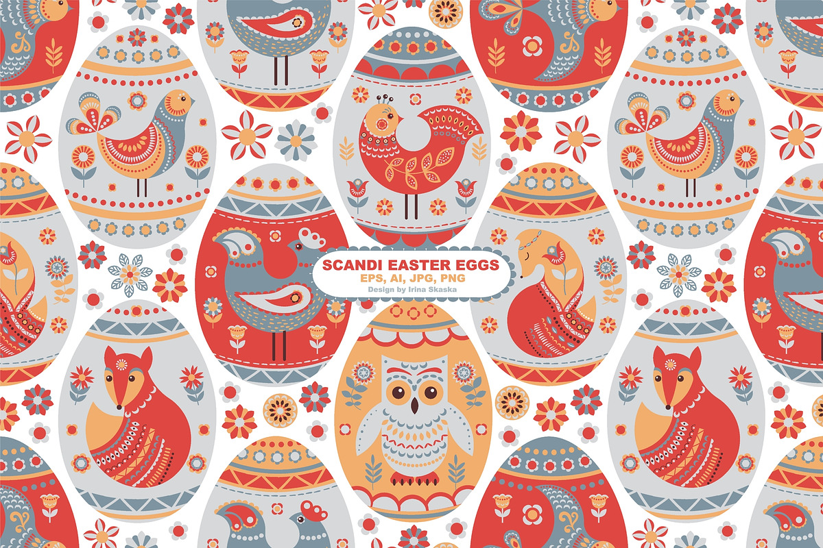 SCANDINAVIAN EASTER EGGS. Vector Set, an Animal Illustration by Irina Skaska (Photo 5 of 9)