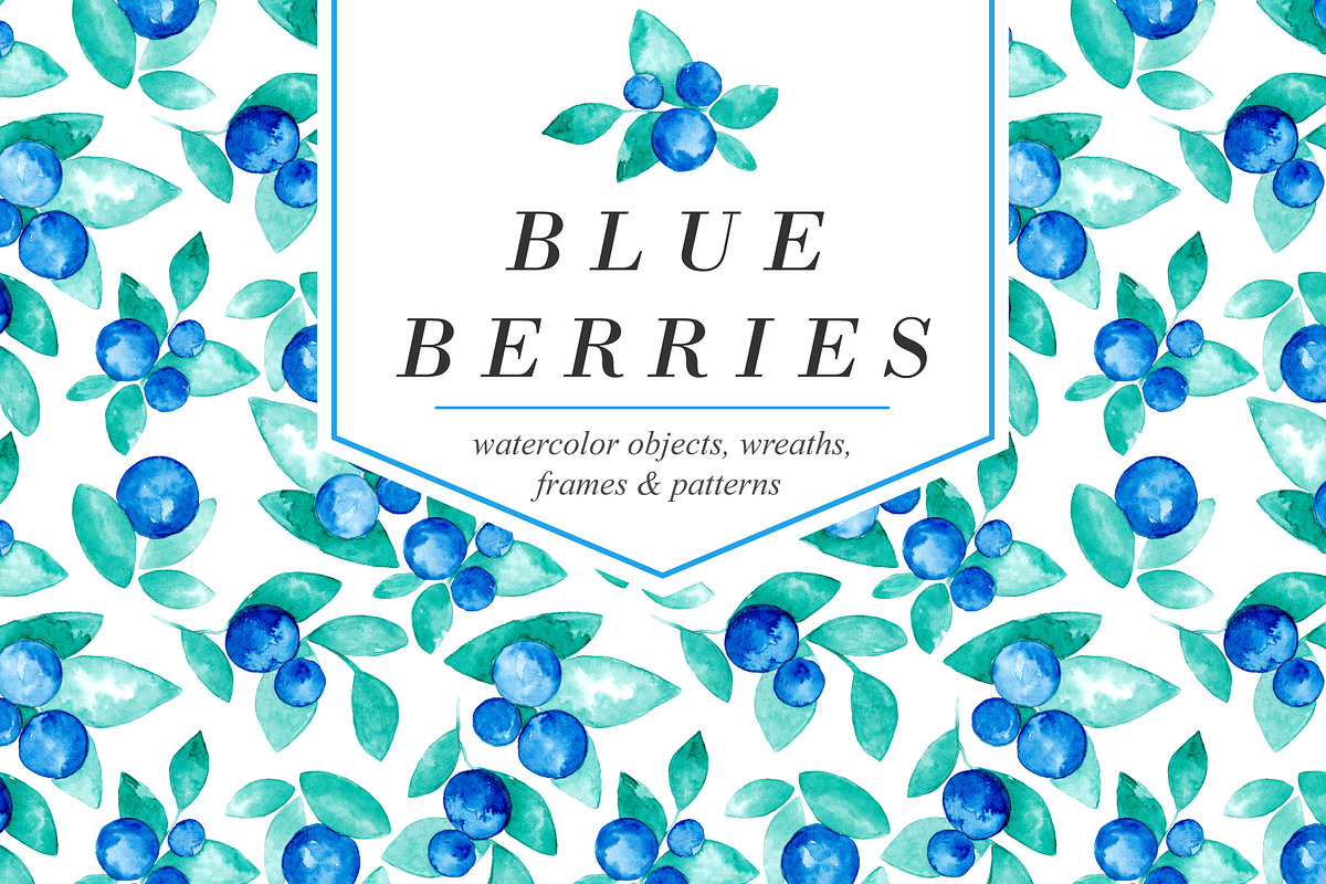 Blue Berries Watercolor Design Set, a Decorative Illustration by Yashroom (Photo 1 of 5)