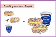 Bagels & Coffee-Watercolor Clipart, a Food Illustration by VianneArt (Thumbnail 4 of 6)