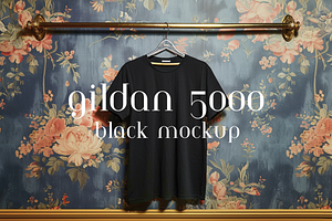 Gildan 5000 Black T-Shirt Mockup