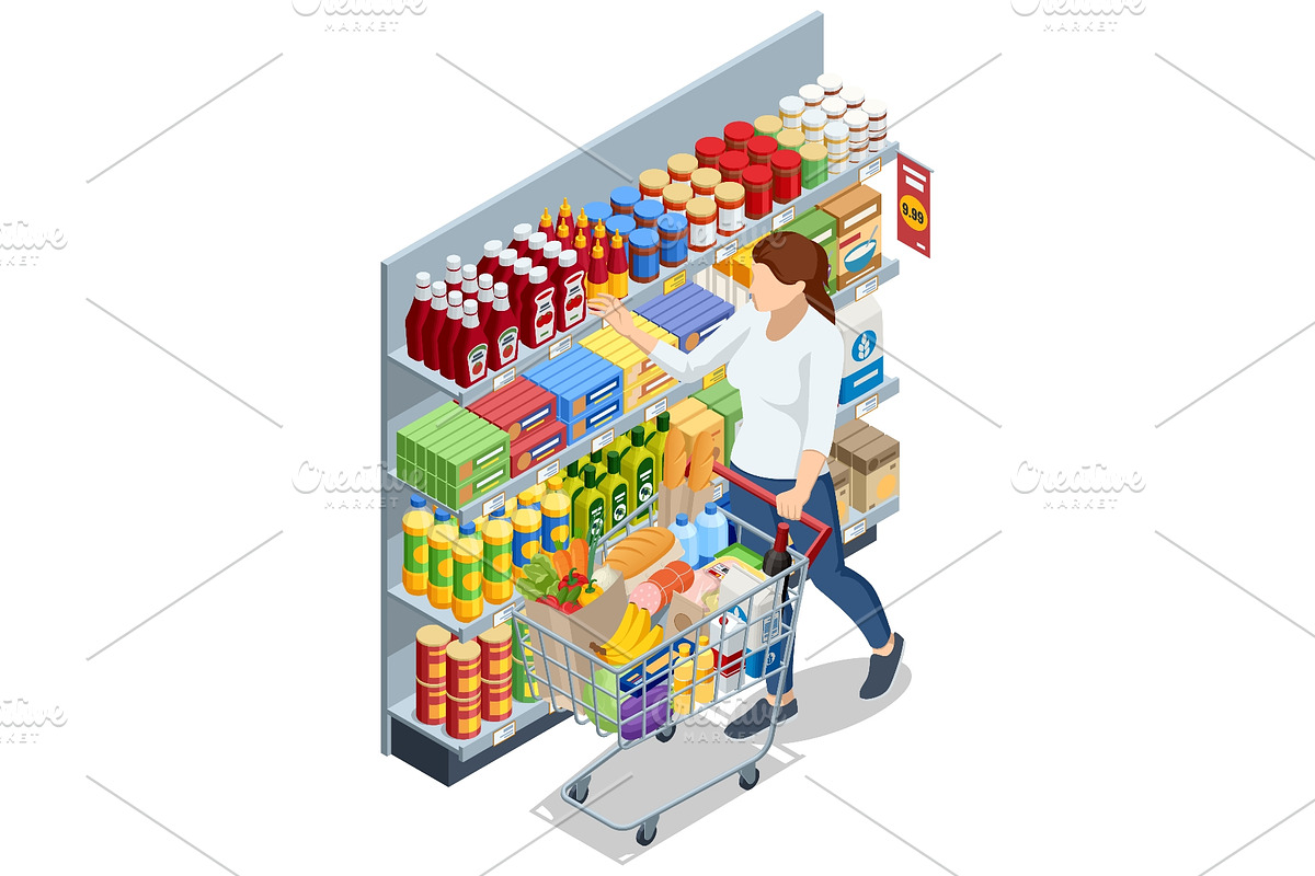 Isometric Supermarket Customer, a Food Illustration by Golden Sikorka (Photo 1 of 3)