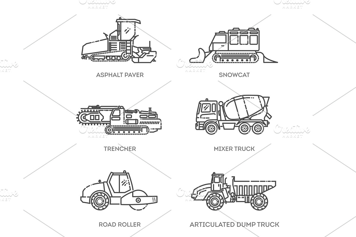 Agricultural machines vector icons, an Illustration by Tettygreen