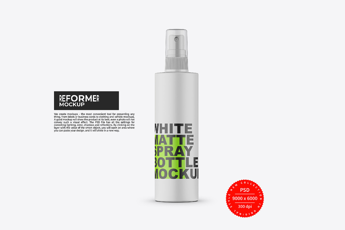 White Matte Spray Bottle Mockup, a Packaging Mockup by Reformer Mockup (Photo 1 of 5)