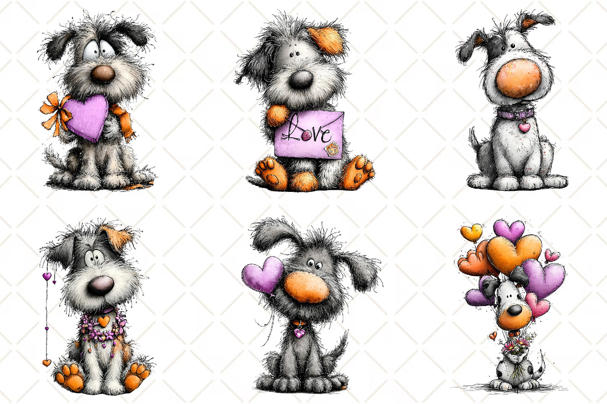Whimsical Valentine Dog Clipart, an Animal Illustration by Black Bird Studio (Photo 2 of 6)
