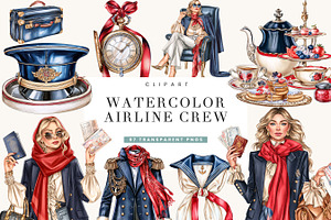 Watercolor Airline Crew Clipart