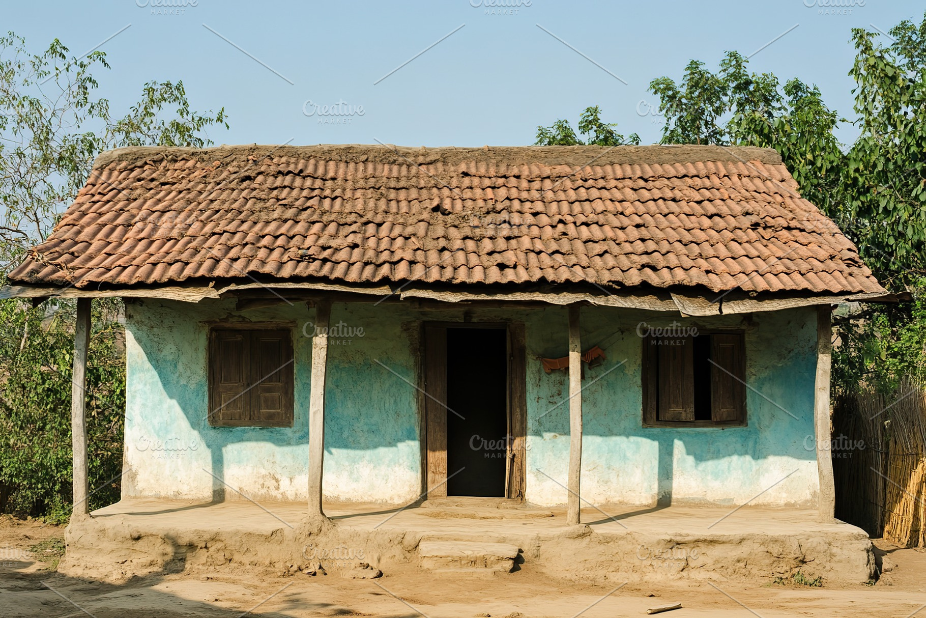 Traditional Indian village house during daytime with rustic charm and natural s, an Architecture Photo by AlyaAnd