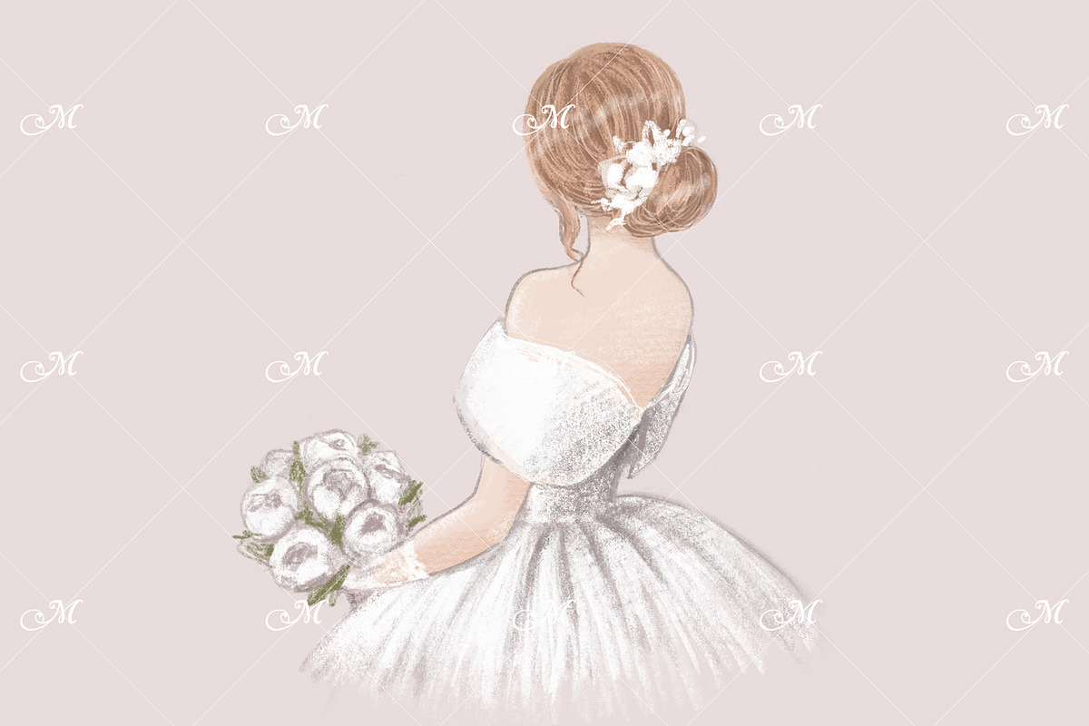 Bride with Bouquet Hand Drawn, an Illustration by Maddy's Art & Mockups (Photo 2 of 3)