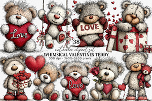 Whimsical Valentines Teddy Clipart, an Illustration by Canvas Craft