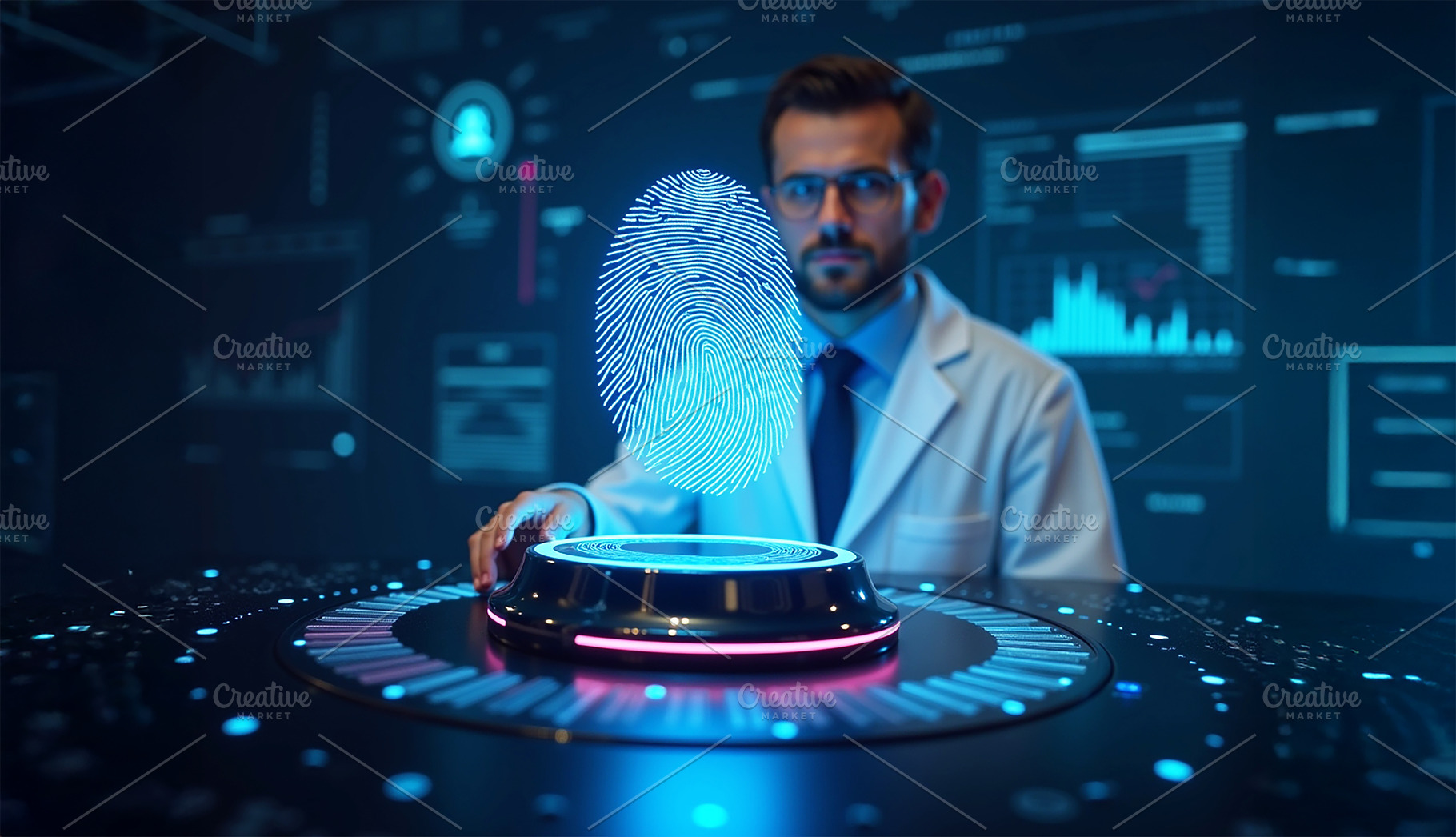 Scientist Using Futuristic Fingerpri, a Technology Photo by Stock Shape