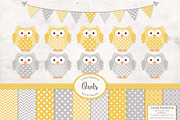 Yellow & Grey Owls Vectors & Papers, an Animal Illustration by Amanda Ilkov (Thumbnail 1 of 3)