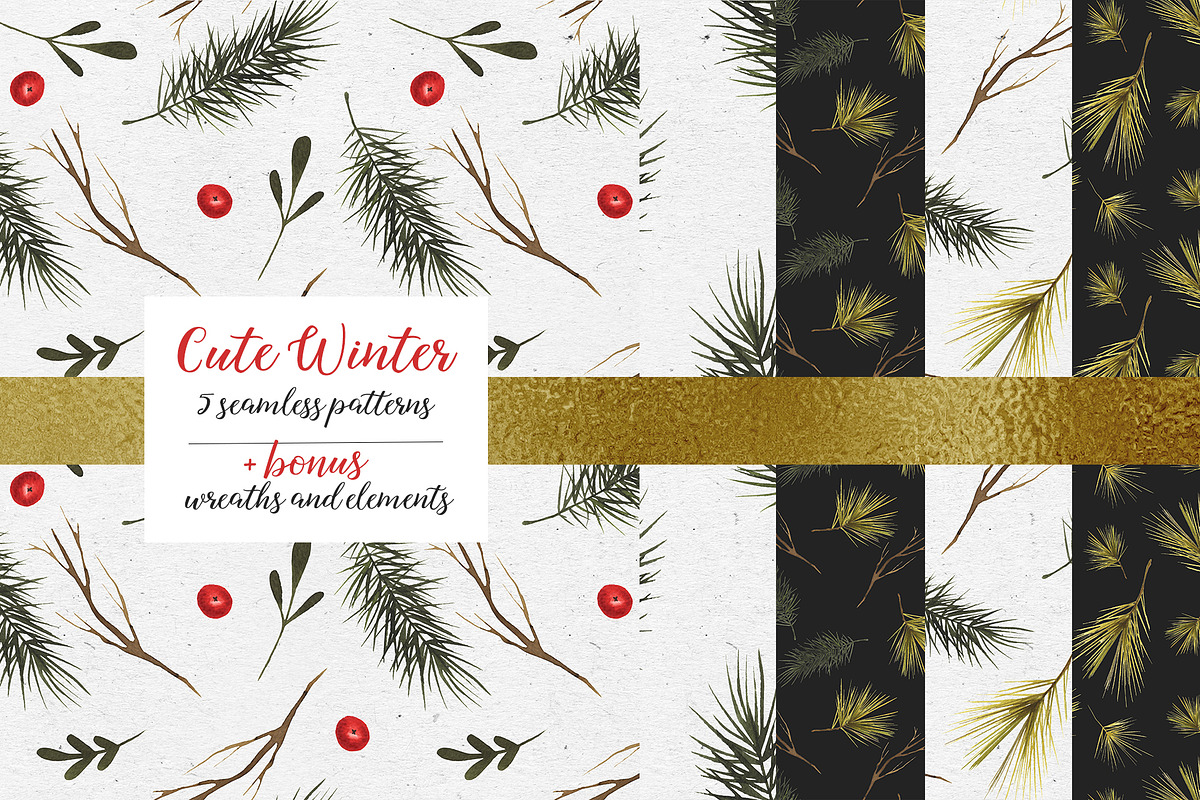 Winter patterns. Watercolor, a Pattern Graphic by Maria's little shop (Photo 1 of 6)