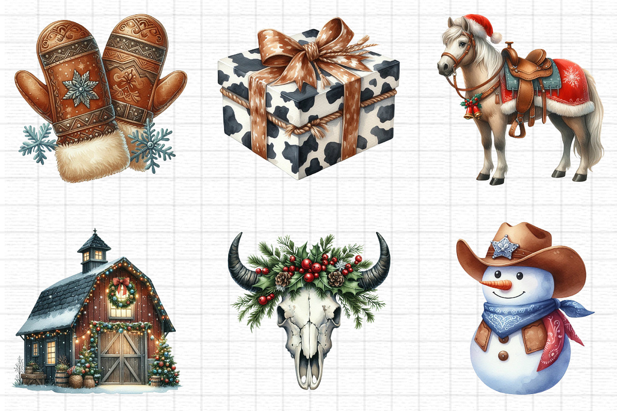 Watercolor Western Christmas Clipart, a Seasonal Illustration by Daily ...