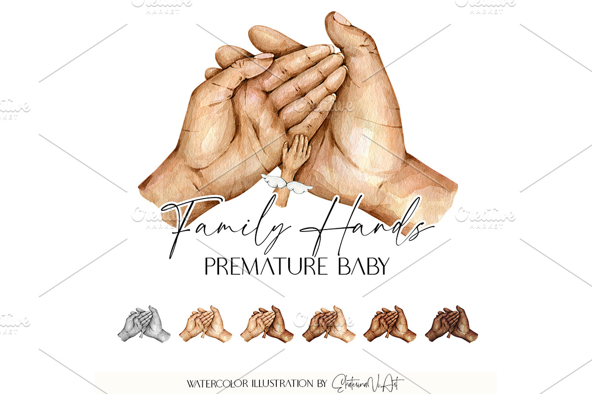 Family Hands Premature Baby & Angel, a Person Illustration by EkaterinaViArt (Photo 1 of 4)