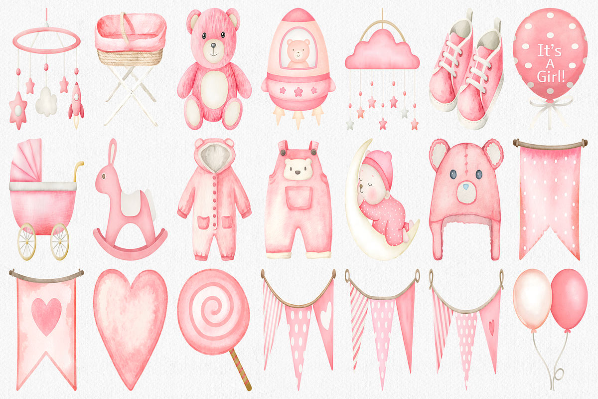 Watercolor Newborn Baby Girl Clipart, a Decorative Illustration by CropUp Creative (Photo 3 of 5)