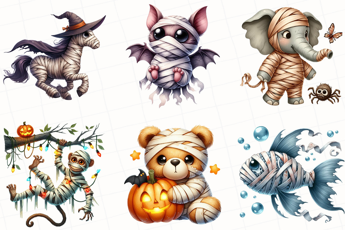 Halloween Mummy Animals Clipart, an Illustration by OK Design (Photo 4 of 5)