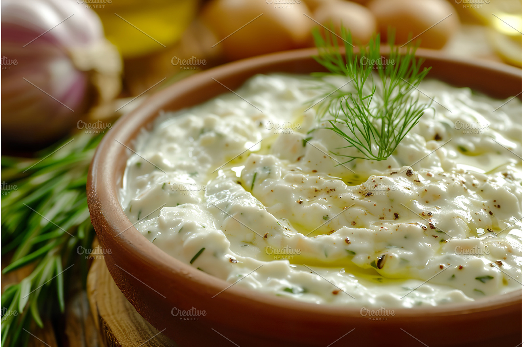 Creamy tzatziki sauce with fresh, a Food & Drink Photo by Lermont51