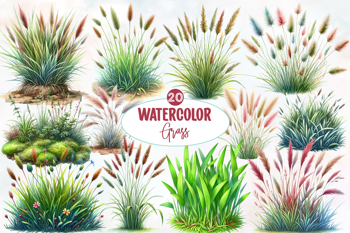 Watercolor Grass clipart, an Illustration by Designworld (Photo 1 of 6)