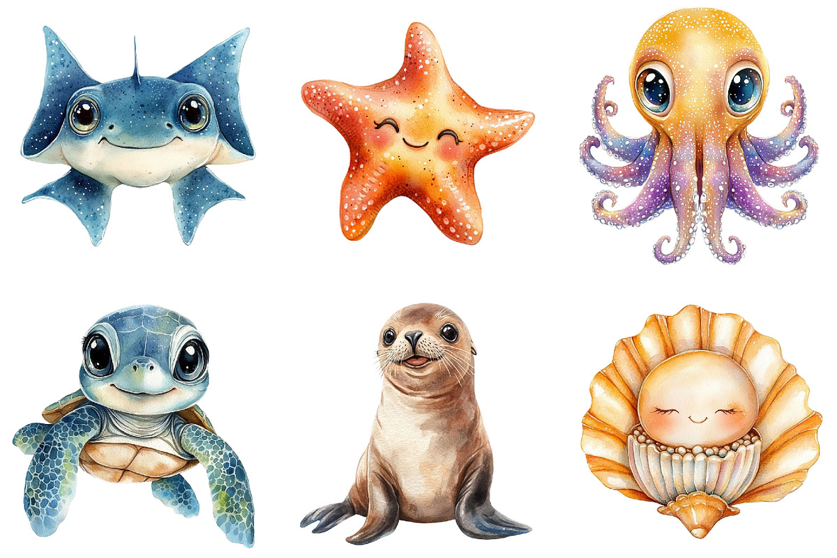 Adorable Ocean Animals Collection, an Illustration by Pixels.Craft (Photo 3 of 6)
