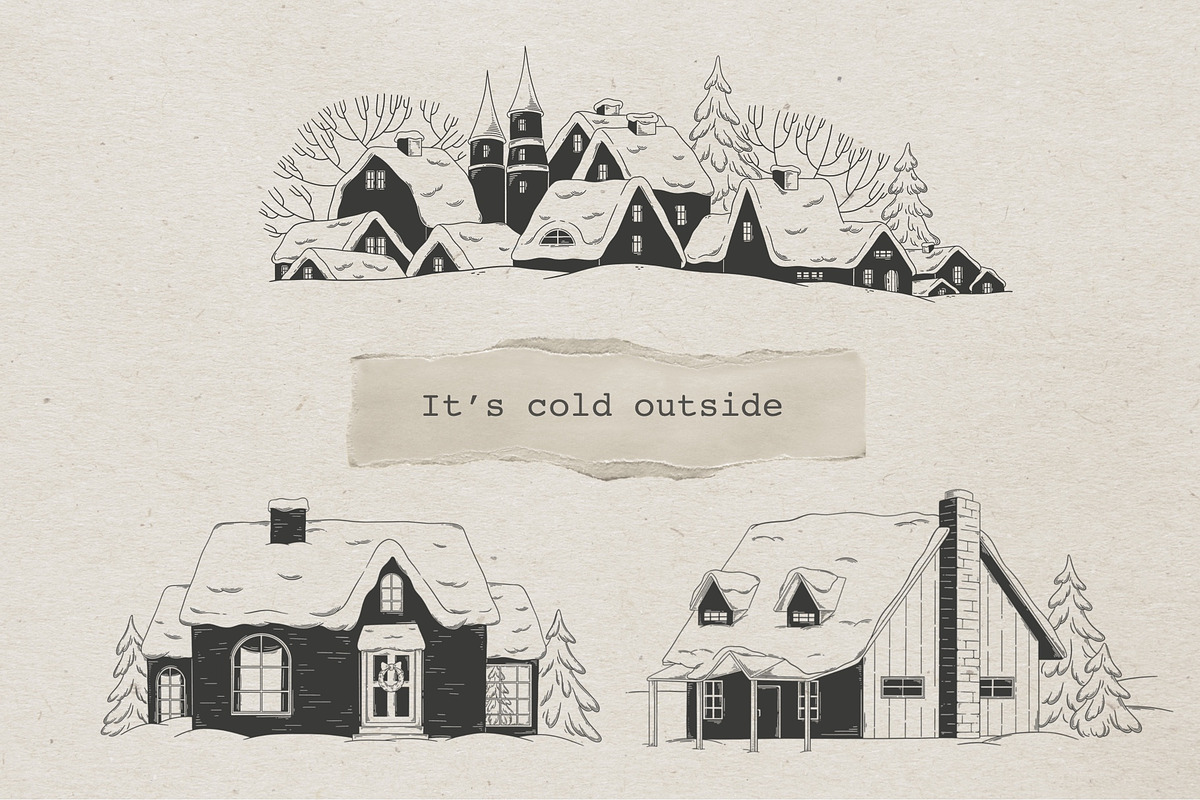 Winter houses. Line art., an Illustration by heyXeni (Photo 2 of 5)