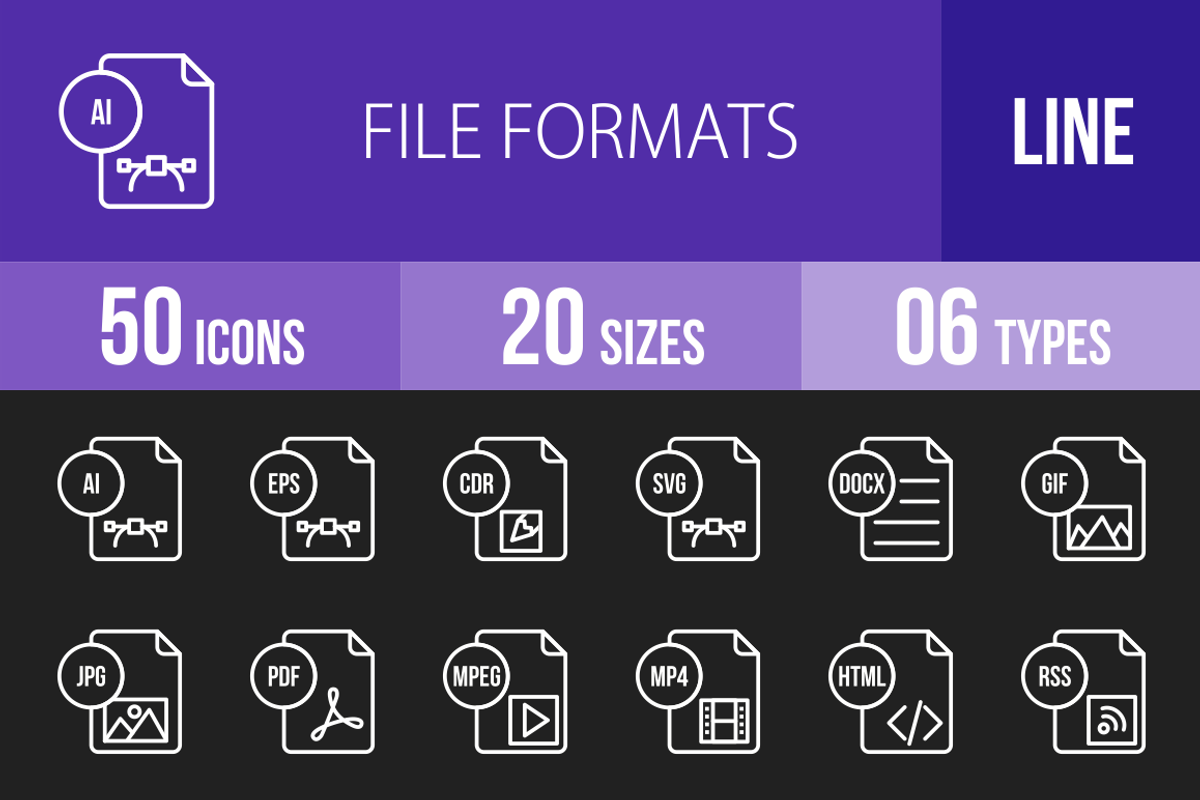 50 File Formats Line Inverted Icons, an Outline Icon by IconBunny