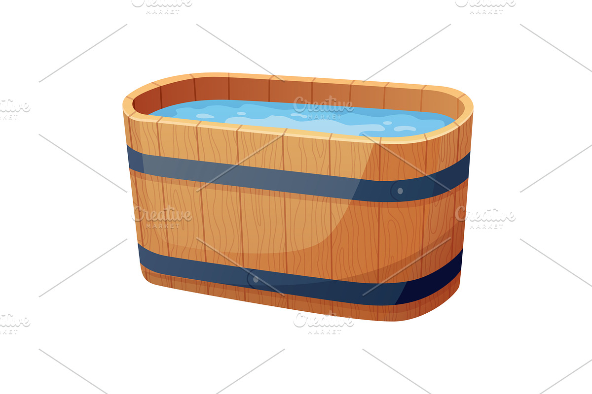 Wooden bath. Wood tub, cartoon, an Object Illustration by Things for designers