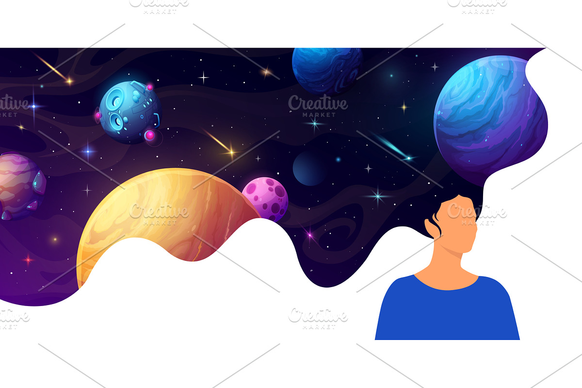 Woman with space hair and galaxy, a Person Illustration by Vector Tradition