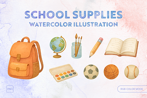 School Supplies Watercolor