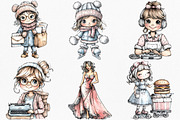 Watercolor Retro Girls Clipart, an Illustration by Canvas Craft (Thumbnail 3 of 7)