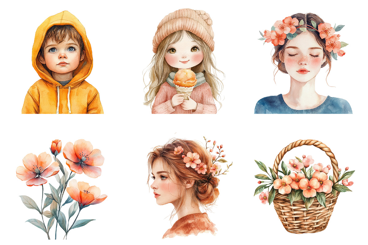 Watercolor Peachy Spring Clipart, an Illustration by SinaCreation (Photo 4 of 5)