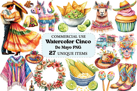 Watercolor Cinco De Mayo PNG, an Illustration by VintageArt
