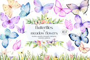 Watercolor Butterflies and Flowers, a Decorative Illustration by Elena Medvedeva (Thumbnail 1 of 12)