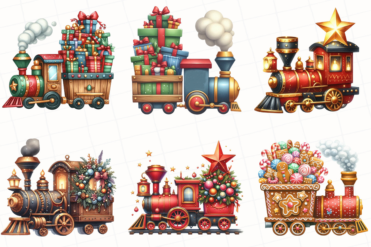 Christmas Vintage Train Clipart, an Illustration by OK Design (Photo 5 of 5)