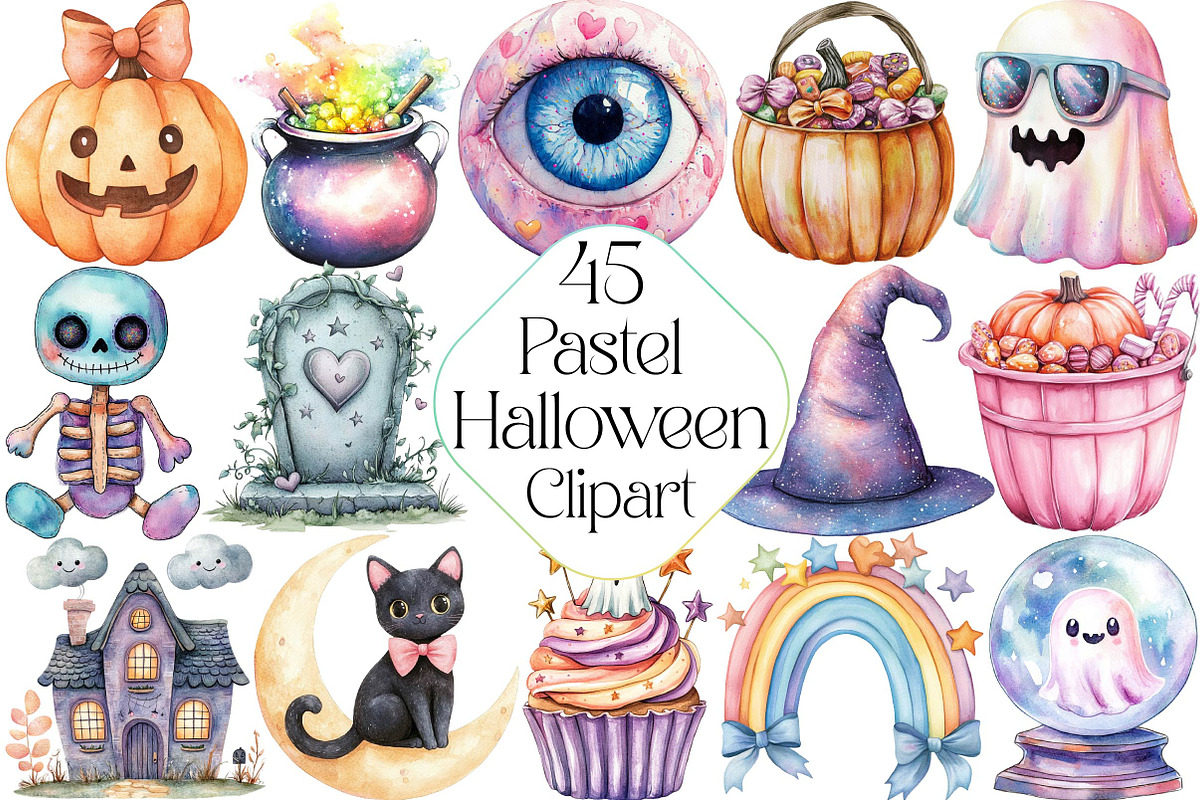 Pastel Halloween Clipart Bundle, an Illustration by DreamPrint404 (Photo 1 of 5)