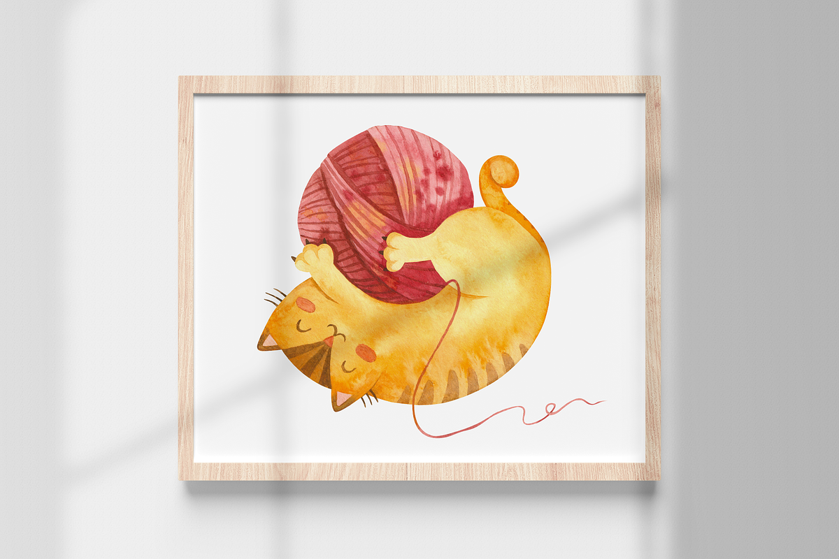 Watercolor Cute Cats & Knitting, a Graphic by Valin Malin (Photo 3 of 23)