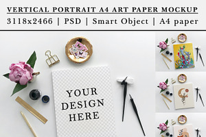 Vertical A4 Art Paper Mockup | PSD, a Print Template by Nurlan's shop