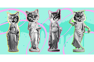 Greek statue with cat heads collage