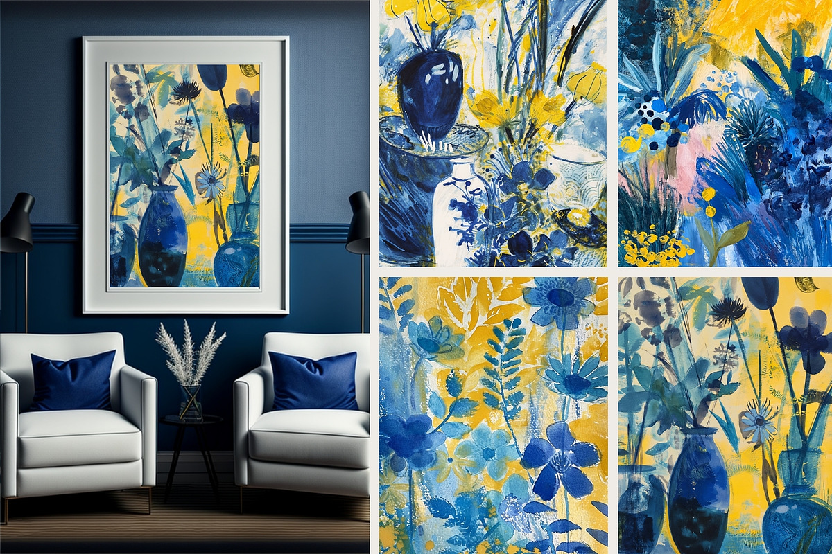 4 Blue Yellow Flower Wall Art Print, a Decorative Illustration by ARTOZEN DIGITAL (Photo 5 of 6)