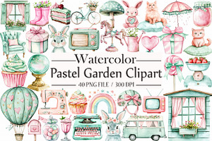 Watercolor Pastel Garden Clipart, a Graphic by Libby Wishes