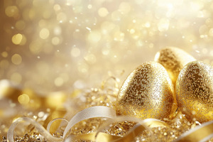 Golden eggs on festive background, a Photo by Beautiful things