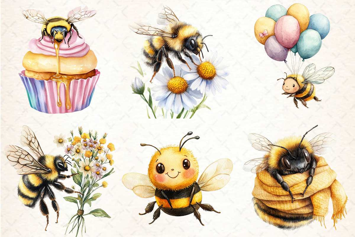 Cute Bees Clipart PNG, an Illustration by DreamCafeArt (Photo 4 of 7)