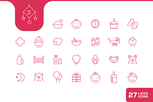 Baby Modern Line Icons Set Design