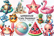 Watercolor Cute Summer PNG Clipart, an Illustration by CraftArtStudio (Thumbnail 1 of 6)