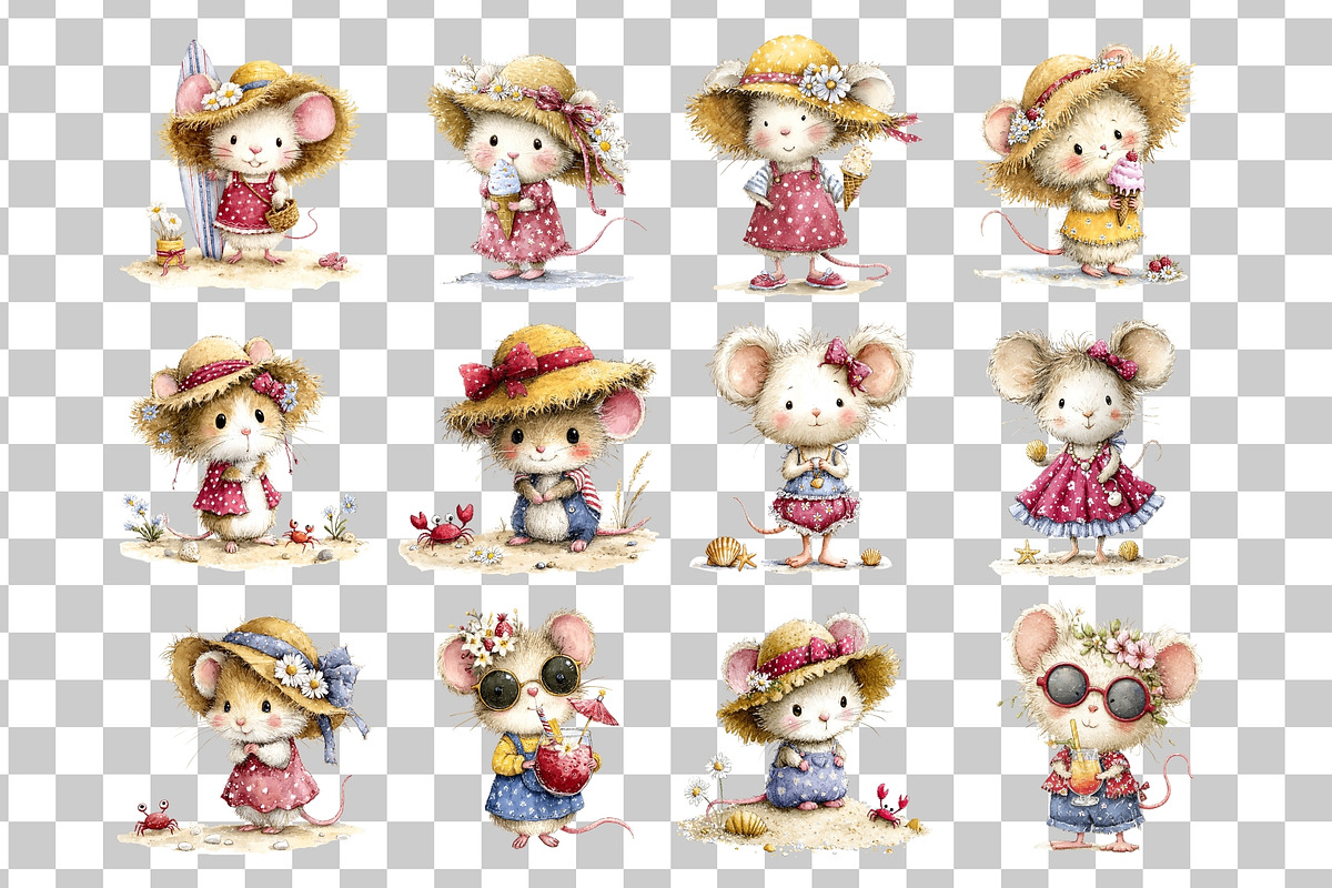 Beach Mouse Watercolor Clipart PNG, a Seasonal Illustration by Nicolle's Colorful Art (Photo 4 of 5)