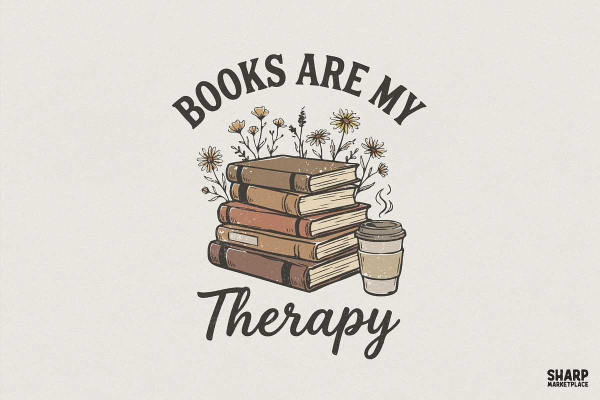 Books Are My Therapy PNG, Stack of, an Illustration by SharpMarketplace (Photo 1 of 4)