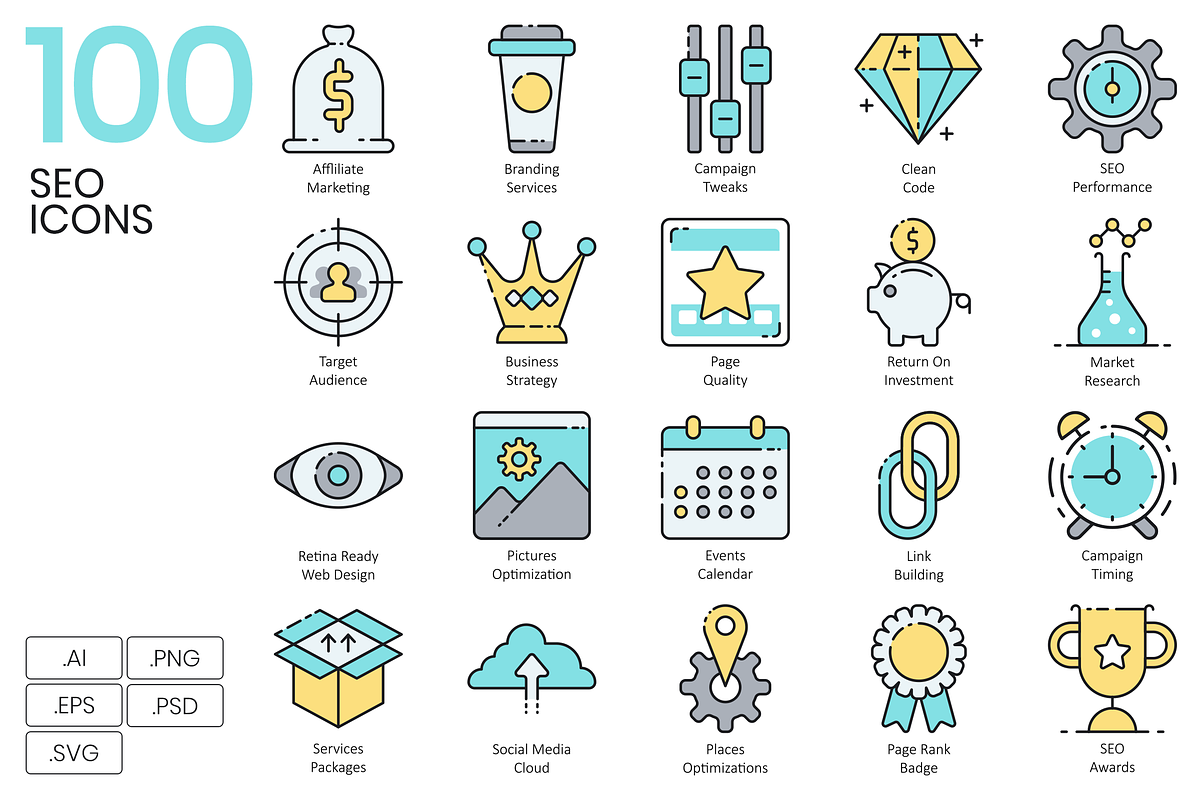 SEO Internet Marketing Icons | Aqua, an Outline Icon by Flat Icons (Photo 1 of 8)